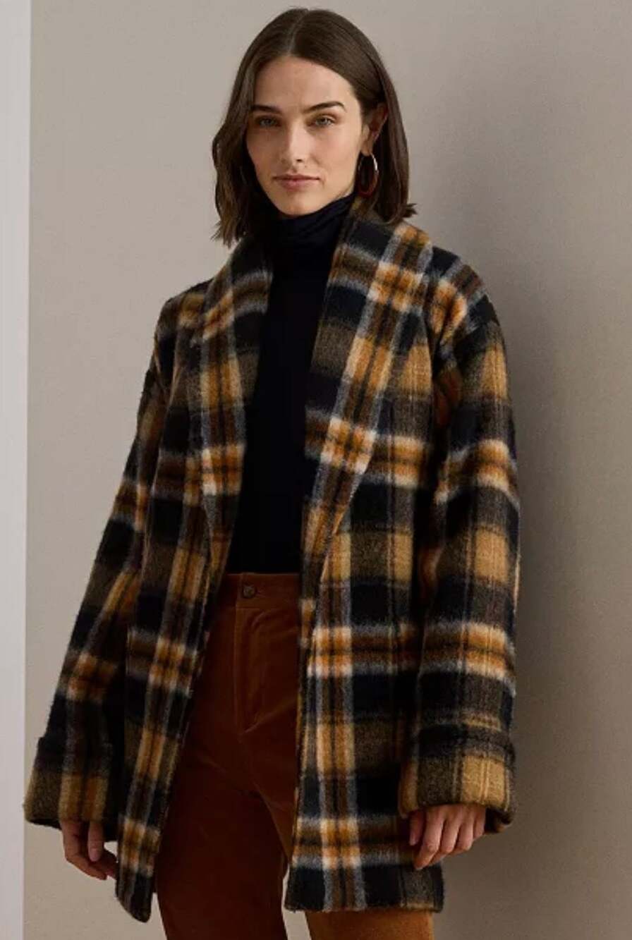 Lauren Ralph Lauren Darda Plaid Wrap Coat Size M